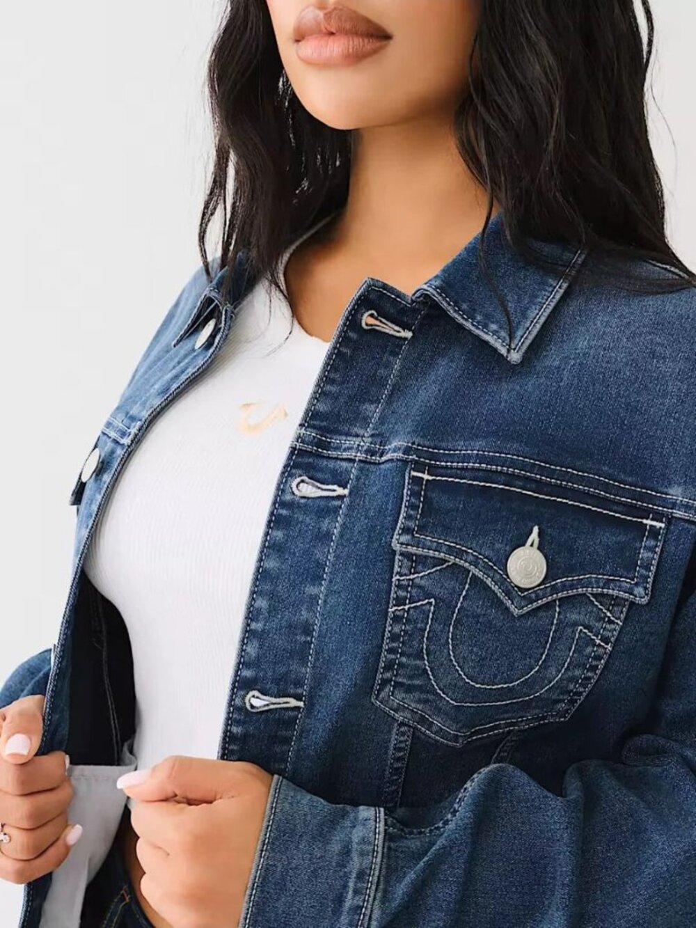 NEW True Religion Women's XL Printed Oversized Denim Jacket NWT $179 - Picture 3 of 3